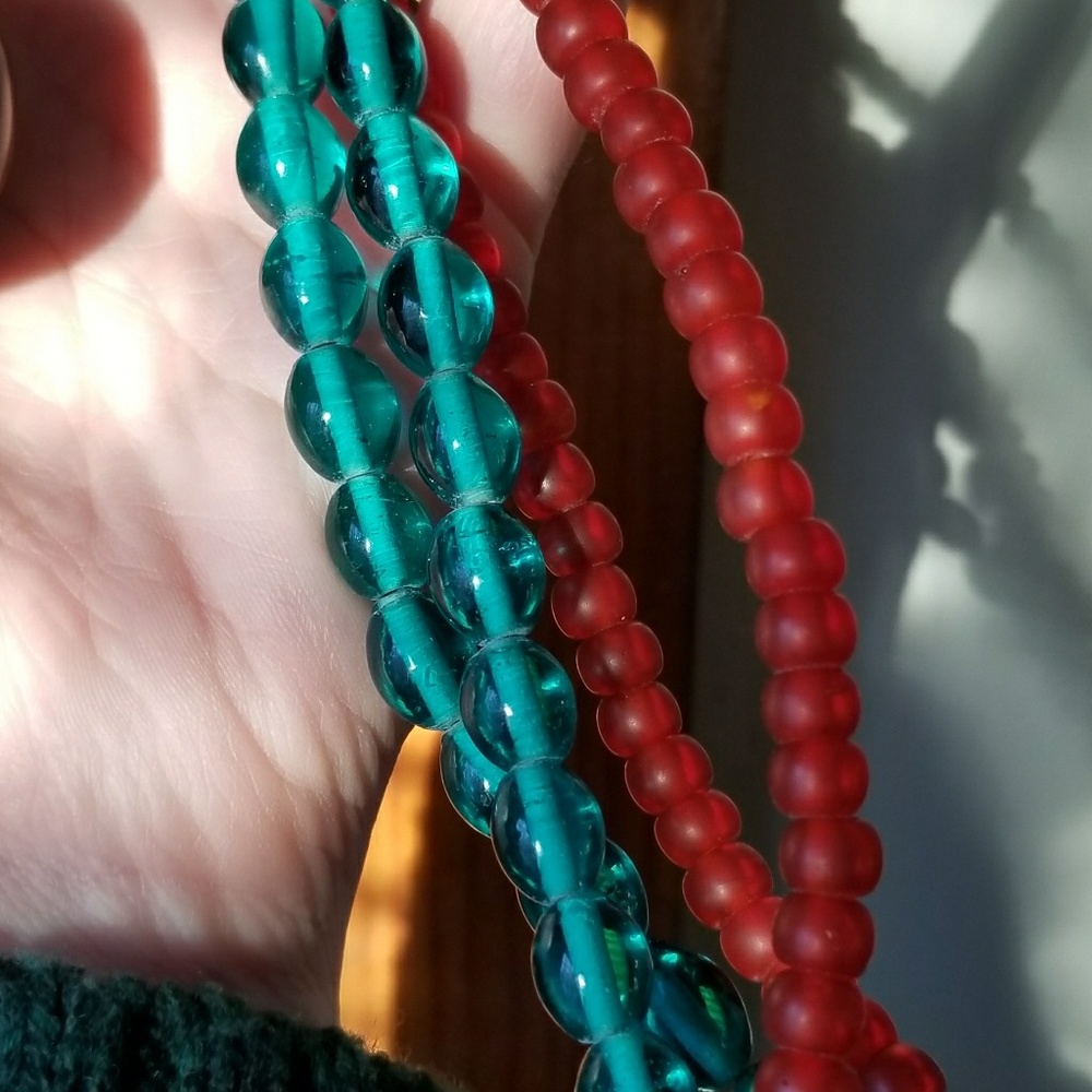 Relisted - Boho Nut Bead necklace teal orange statement - Picture 5 of 8